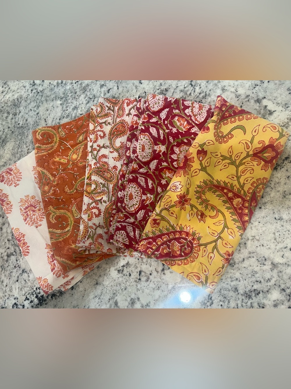 Pottery Barn Floral Paisley Cotton Cloth Napkins Set of 5 Coordinating Prints